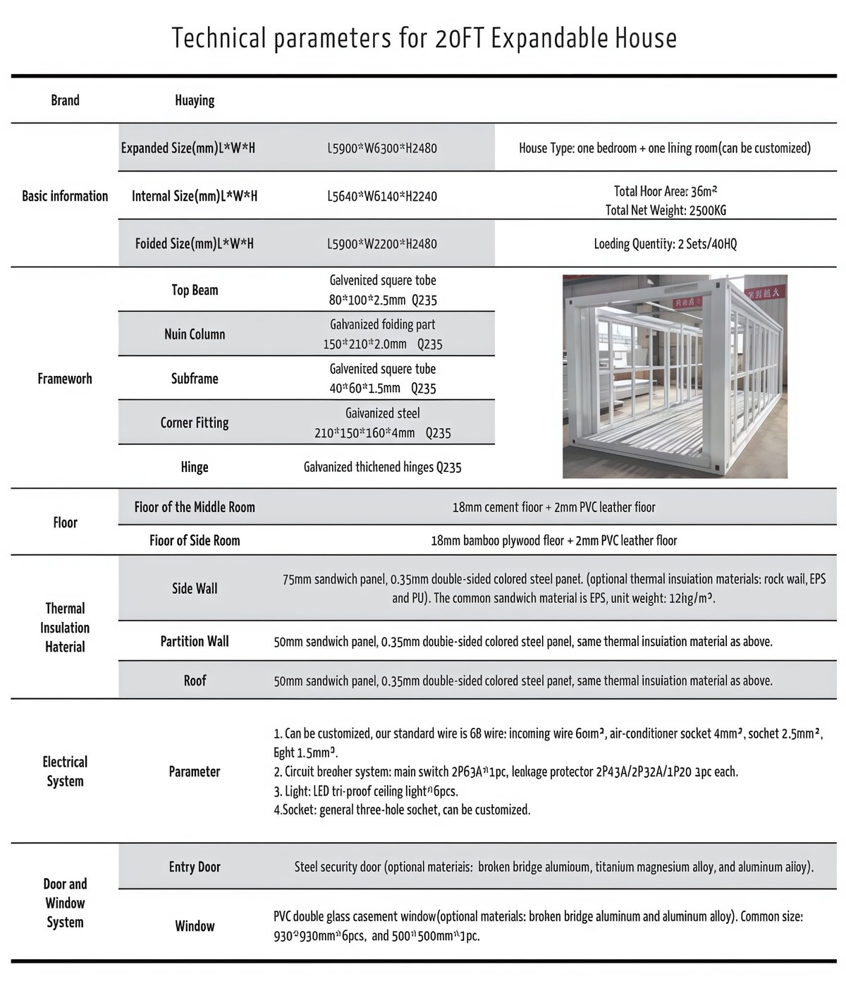 20FT full technical specification sheet