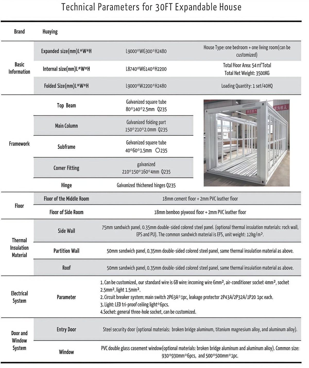 30FT full technical specification sheet