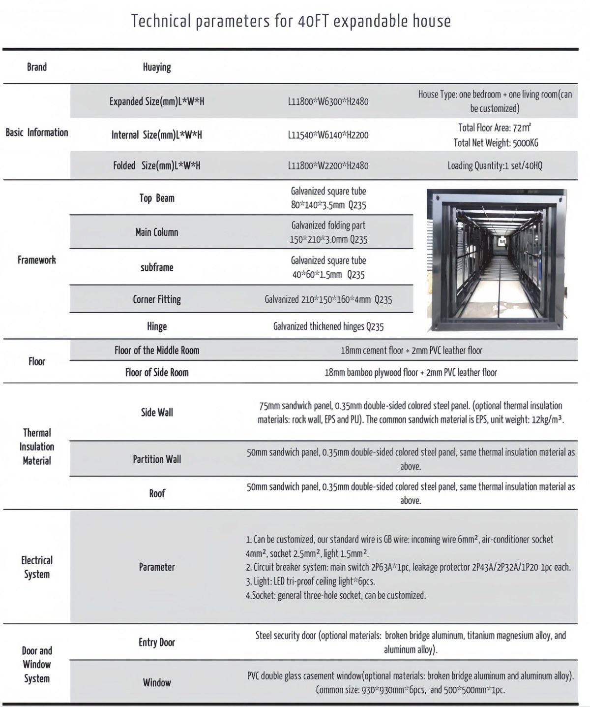 40FT full technical specification sheet