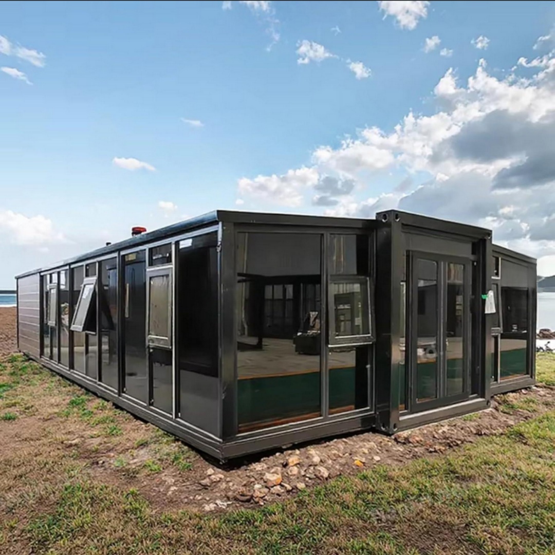 20FT Black Glass-Wall Folding Container House