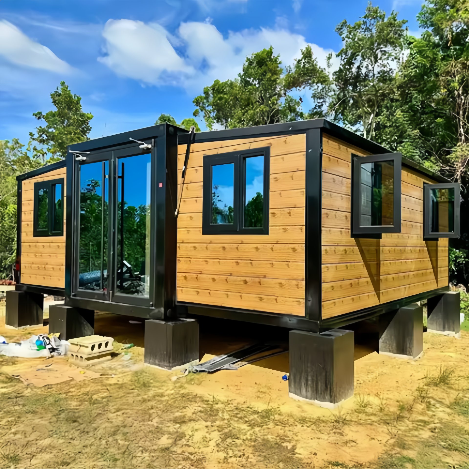20FT Wood-Grain Folding Container House on Foundation