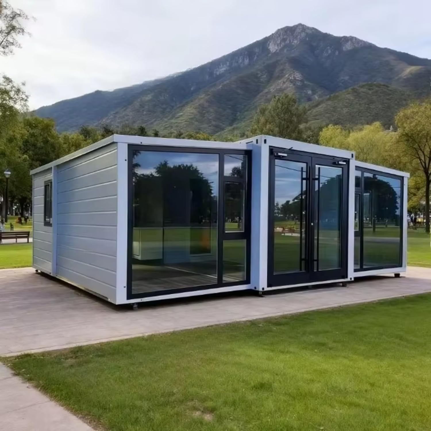 20FT Modern Wood-Grain Expandable Cabin with Large Windows