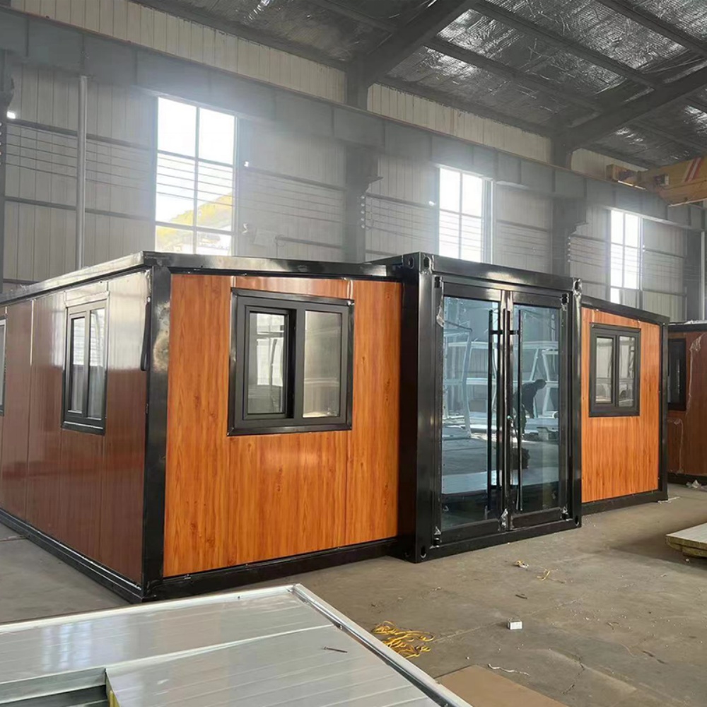 20FT Wood-Grain Folding Container House with Glass Double Doors