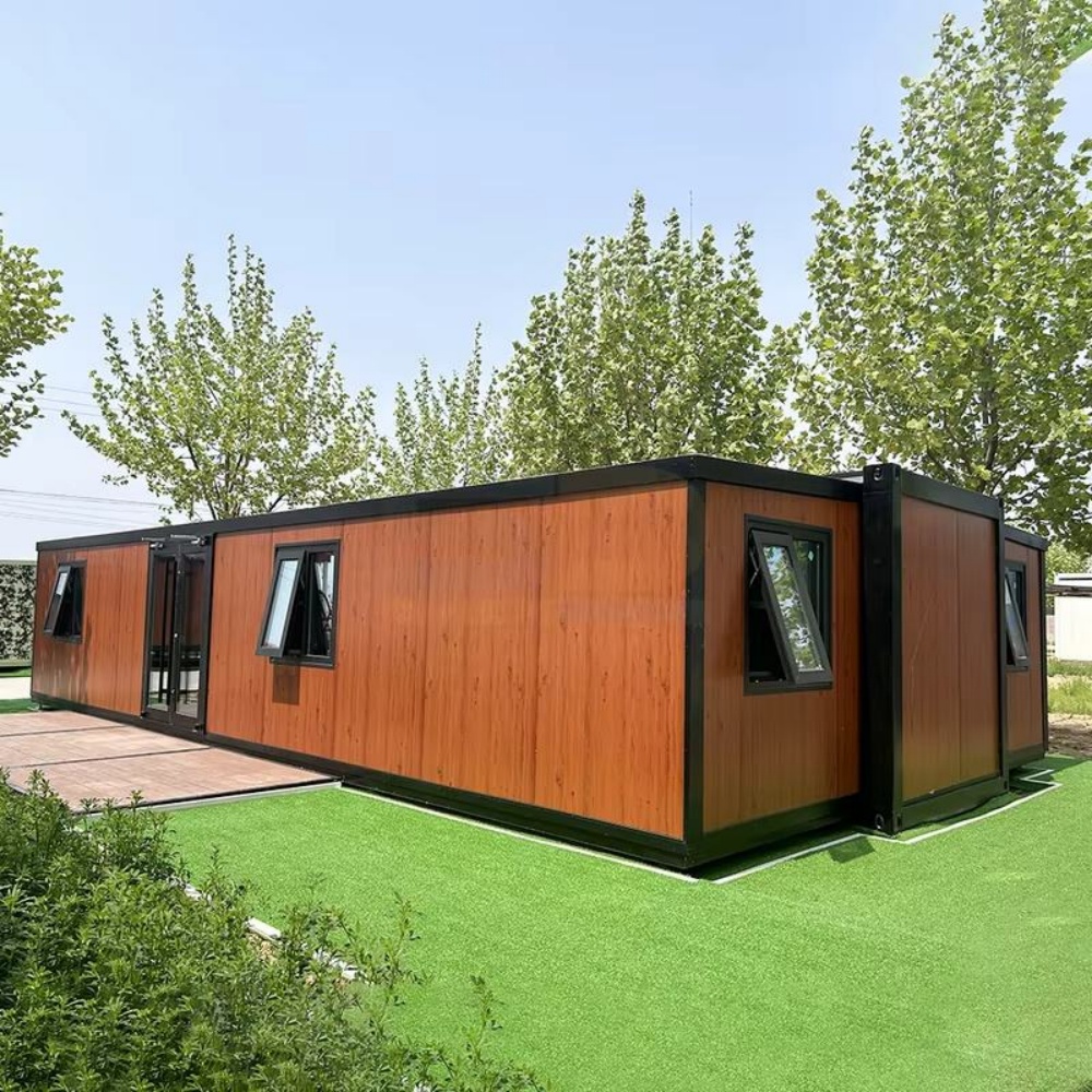 40FT Teak Wood-Grain Folding Container House with Awning Windows