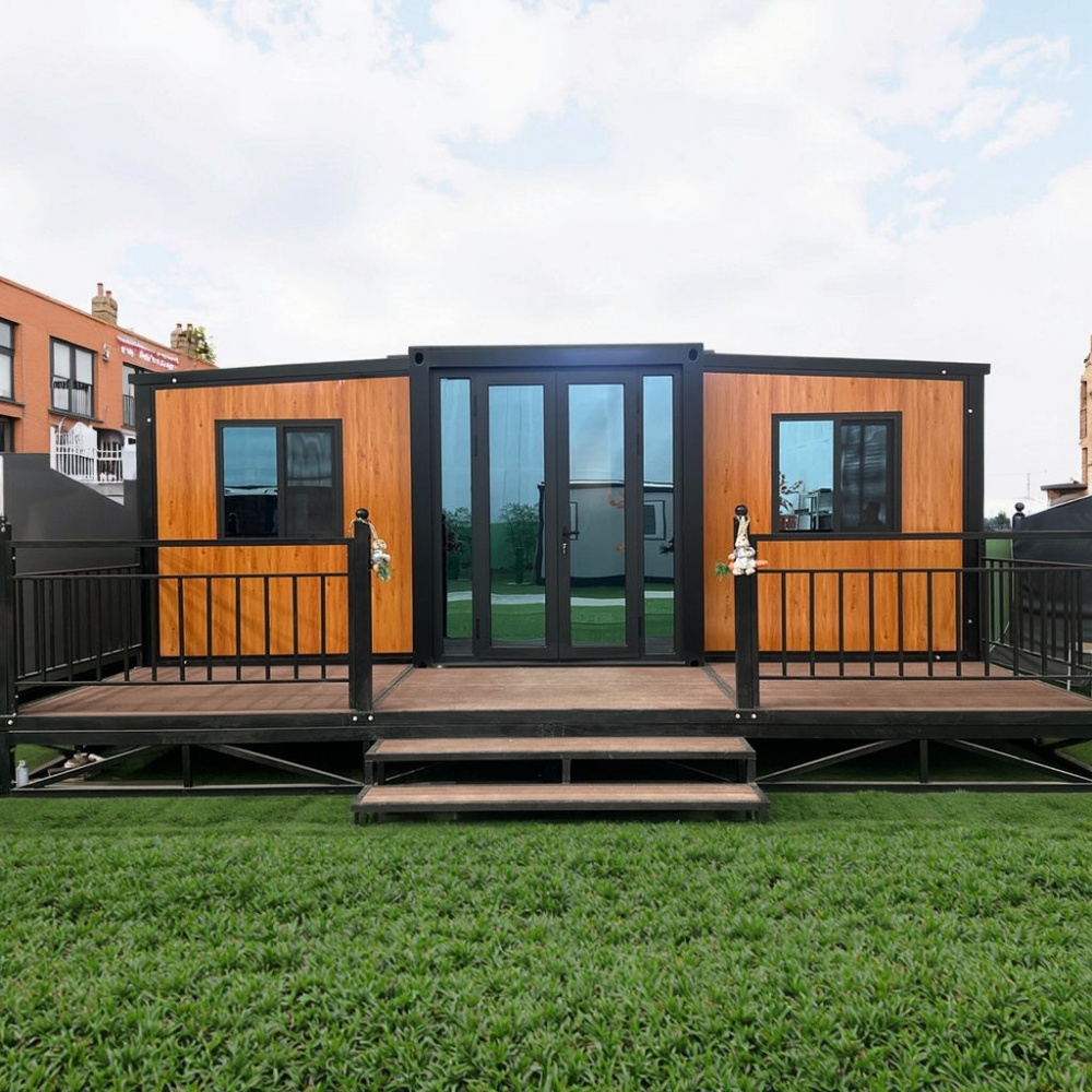 30FT Wood-Grain Folding Container House with Veranda Deck