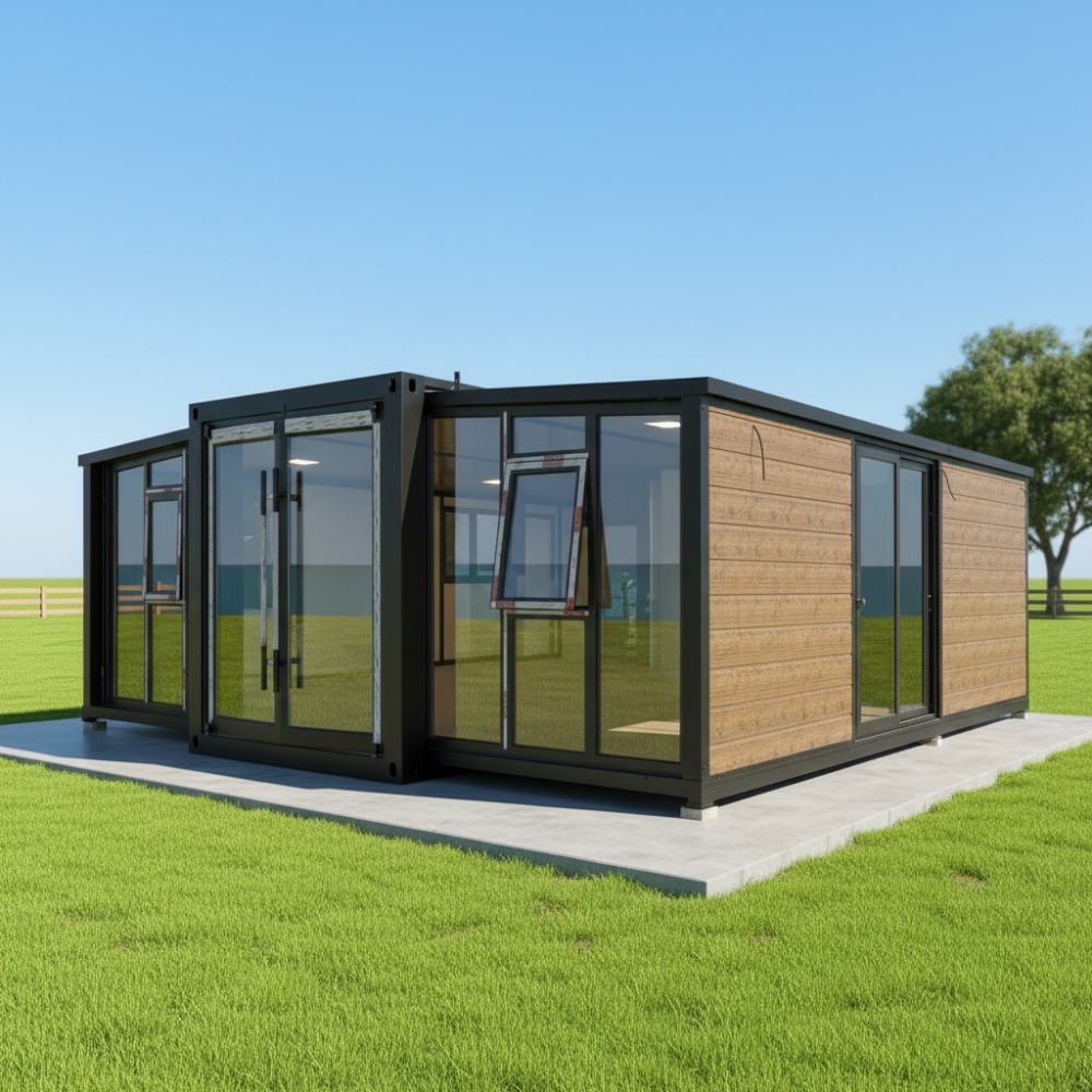 40FT Glass-Wing Expandable Container House with Wood Siding