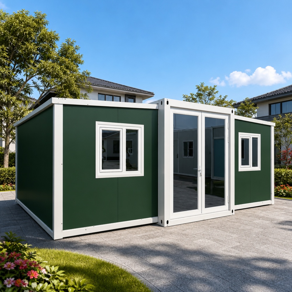 20FT Forest-Green Folding Container House with White Frames