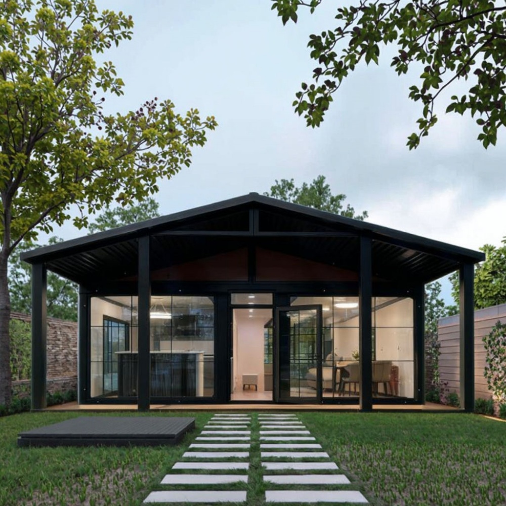30FT Glass-Front Folding Container House with Gable Canopy