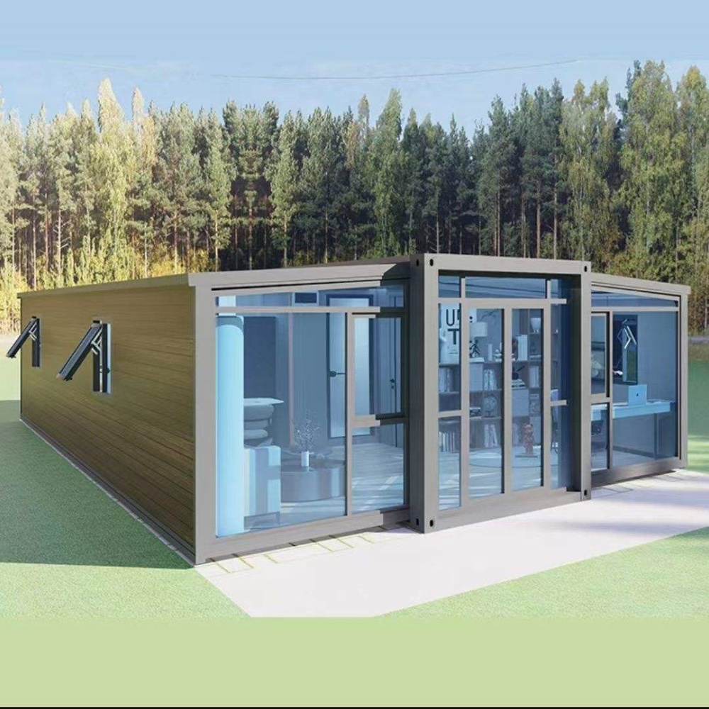 40FT Gold Wood-Grain Folding Container House with Glazed Front