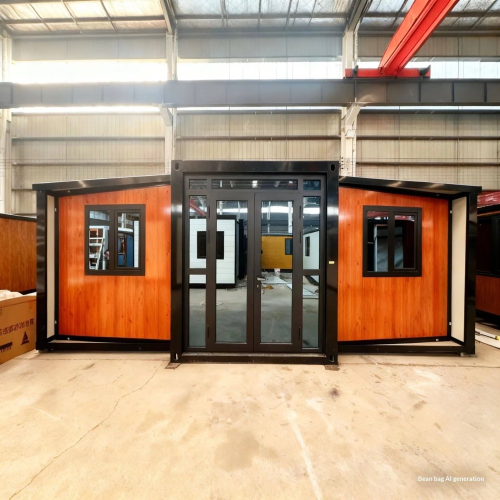 40FT Wood-Grain Folding Container Studio with Glass Wall
